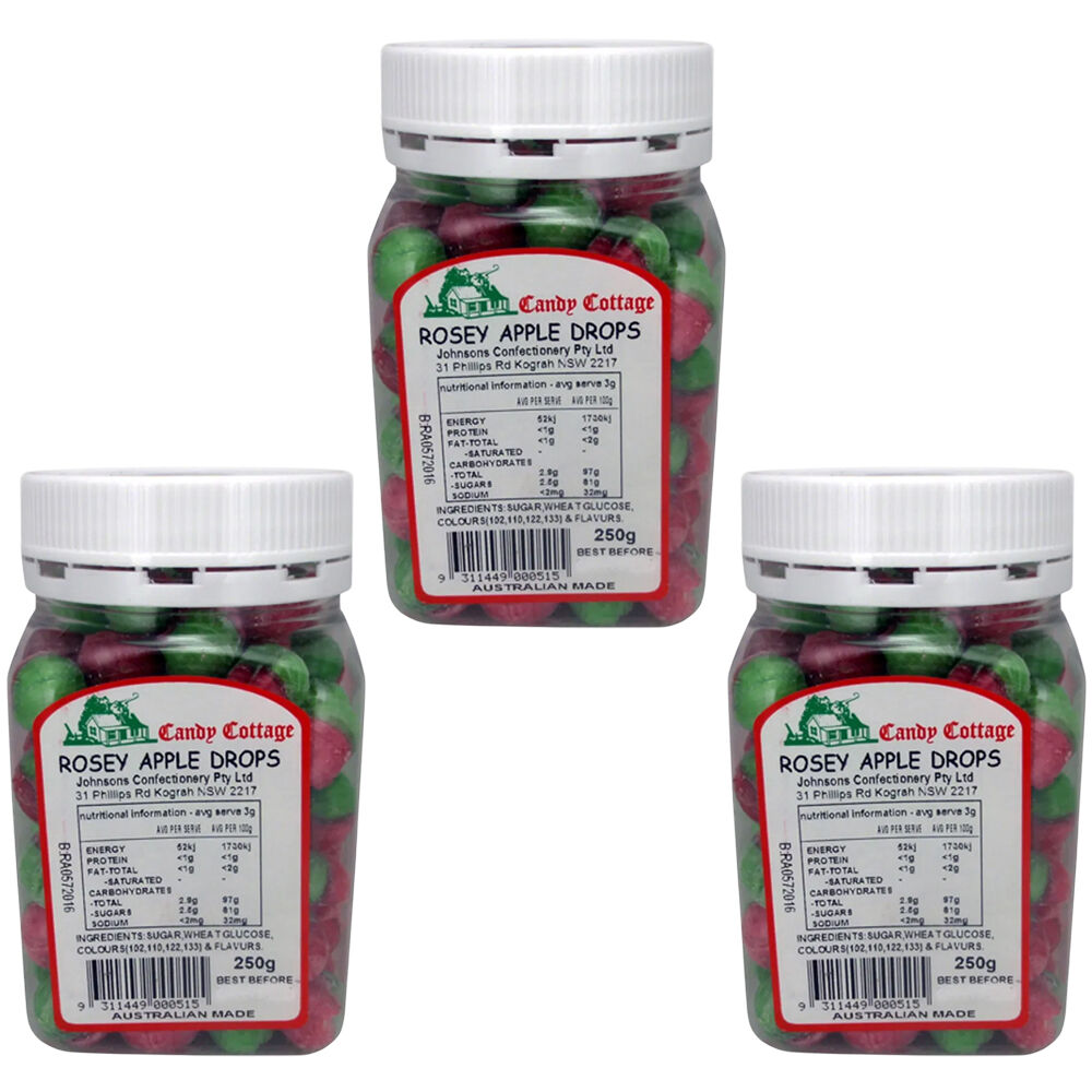 Candy Cottage Rosey Apple 3 x 250g Old Style Lollies Set Australian