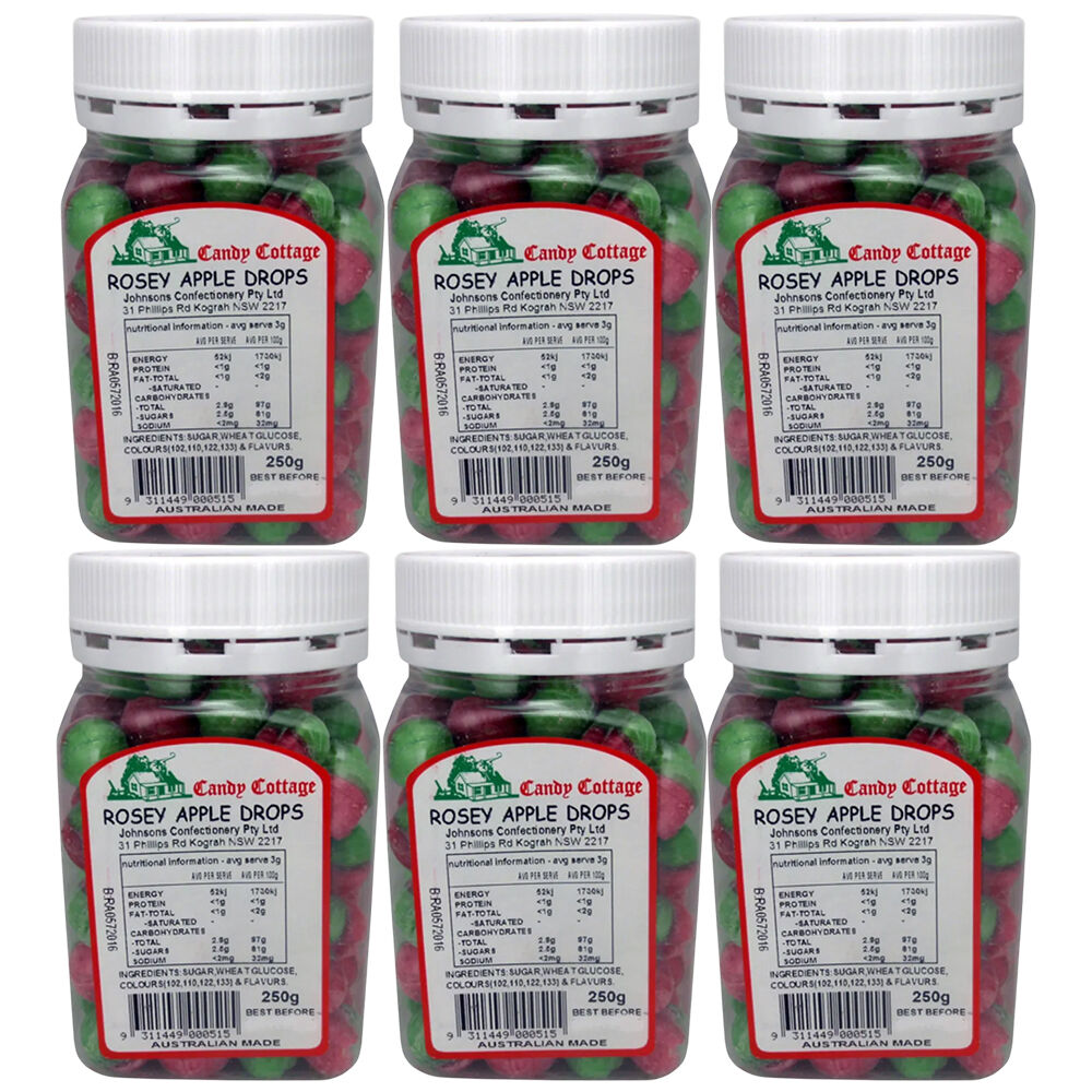 Candy Cottage Rosey Apple 6 x 250g Old Style Lollies Set Australian