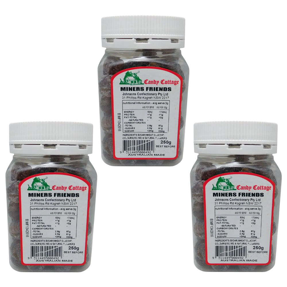 Candy Cottage Miners Friends 3 x 250g Old Style Lollies Set Australian