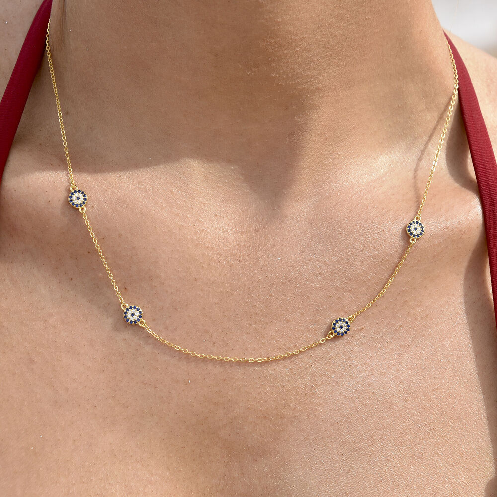 Culturesse Dilara Blue Zircon Evil Eye Necklace (Gold)