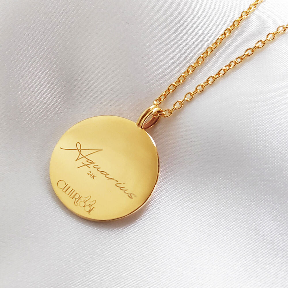 Culturesse She Is Aquarius Artisan 24K Gold Zodiac Pendant Necklace