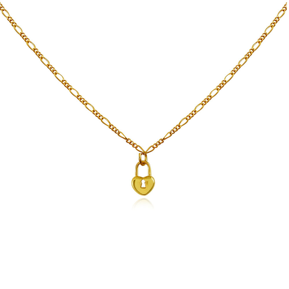 Culturesse Essie Fine Heart Padlock Pendant Necklace (Gold)
