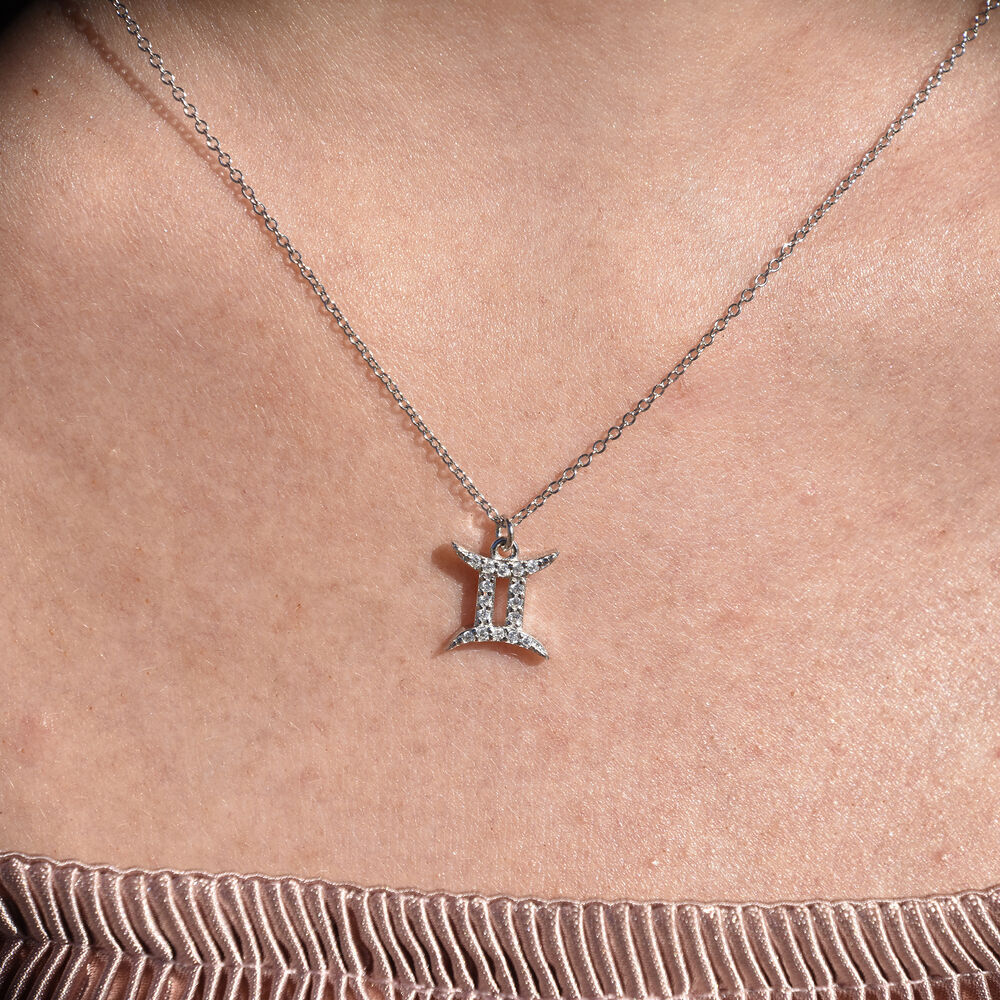 Culturesse Gemini Diamante Pendant Necklace (Silver)