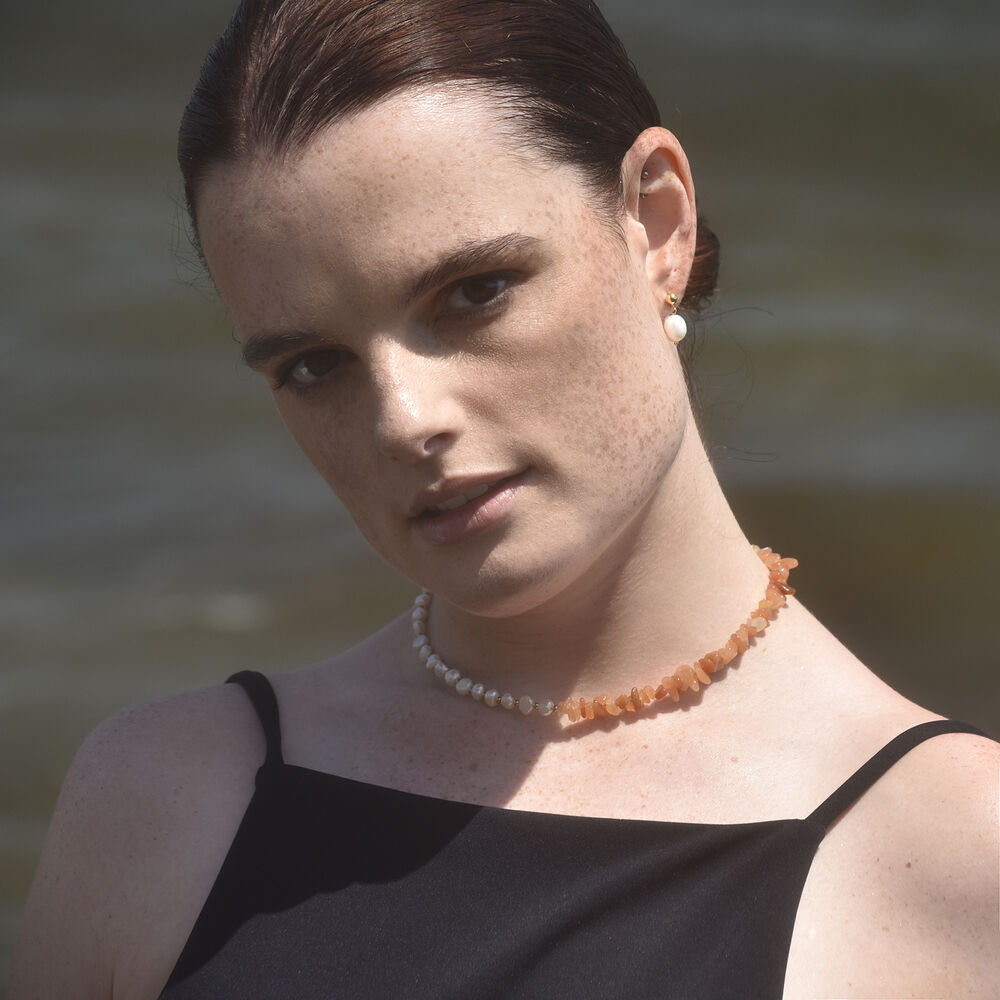 Culturesse Amoret Natural Agate Macadam Pearl Necklace