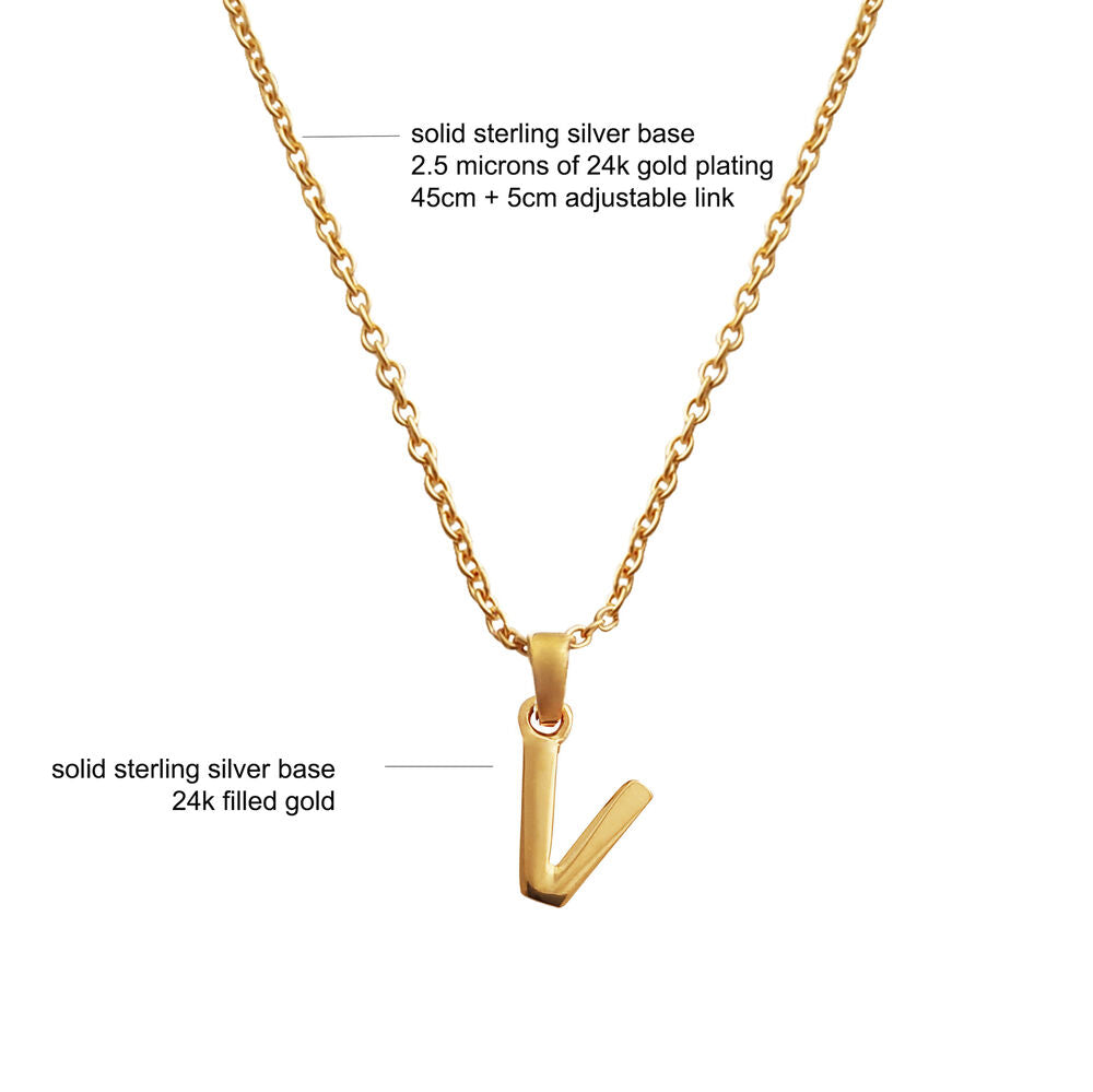 Culturesse 24K Gold Filled Initial V Pendant Necklace