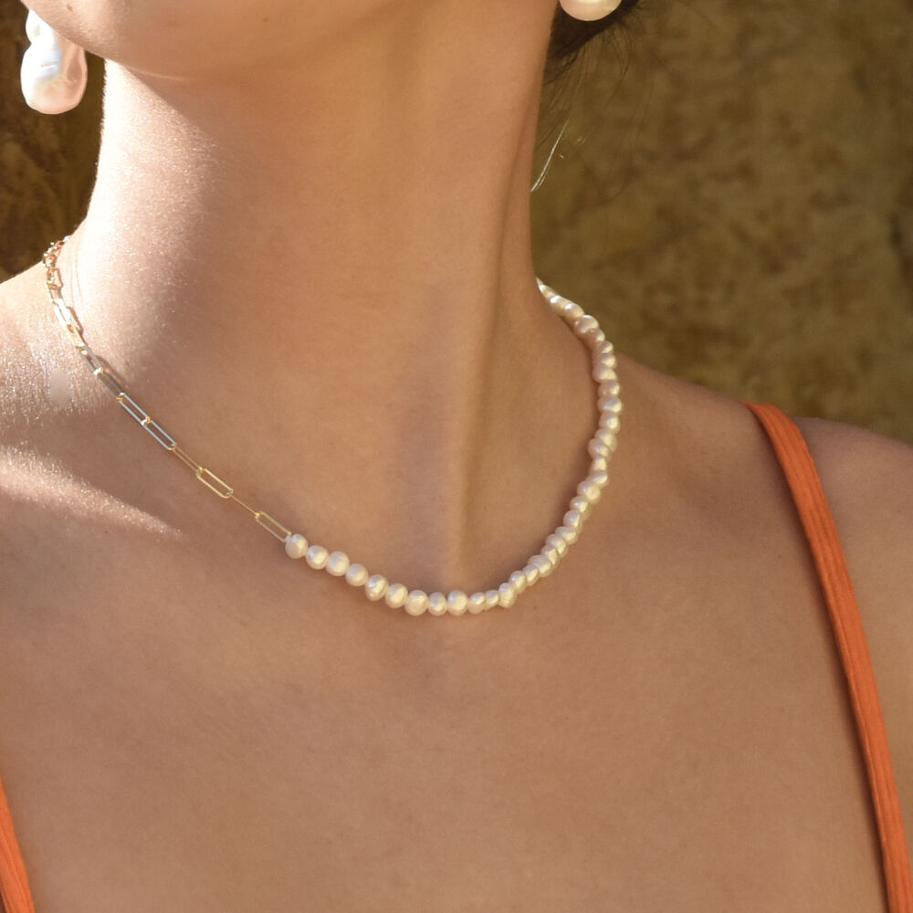 Culturesse Prairie Italian Silver Pearl Chain Necklace