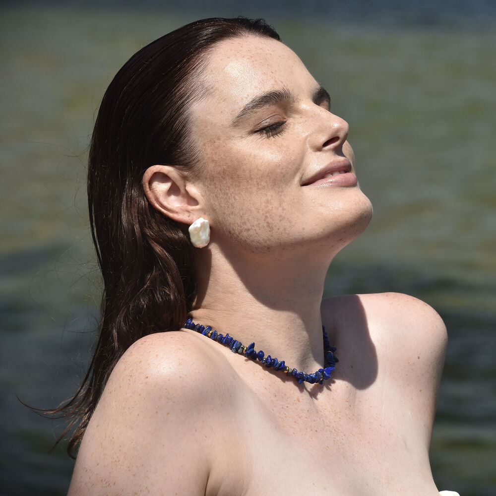 Culturesse Anaise Beaded Natural Lapis Lazuli Gemstone Necklace