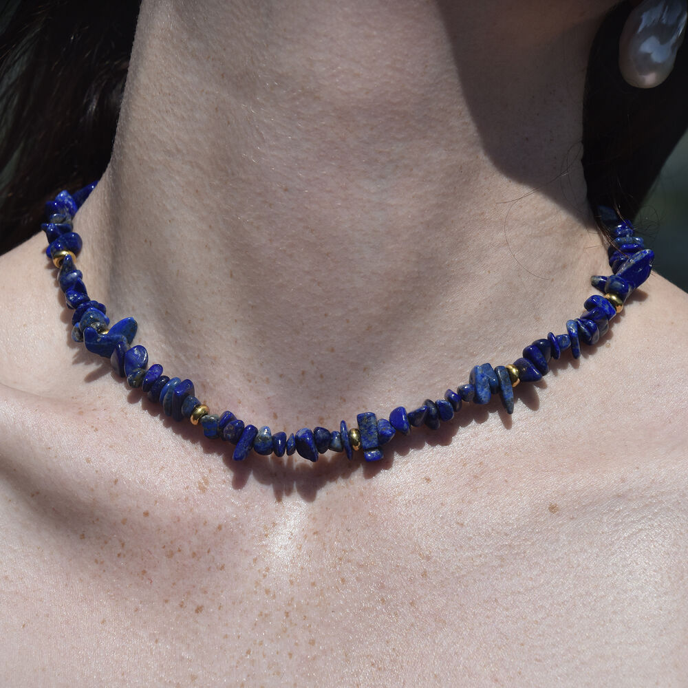 Culturesse Anaise Beaded Natural Lapis Lazuli Gemstone Necklace