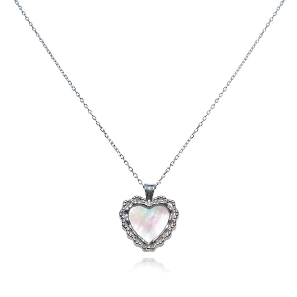 Culturesse Charme Mother of Pearl Heart Pendant Necklace (Silver)