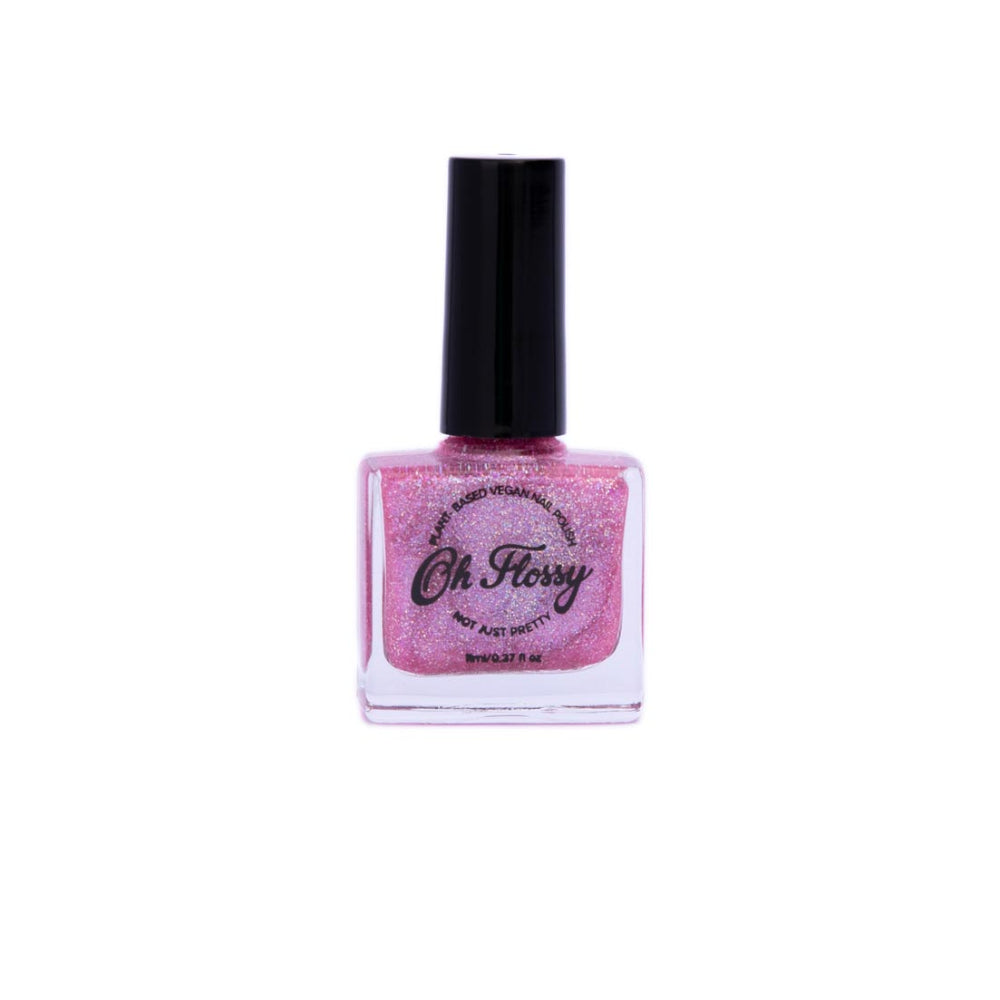 Oh Flossy Childrens Kids Joyful Pink Glitter Plant Based Nail Polish
