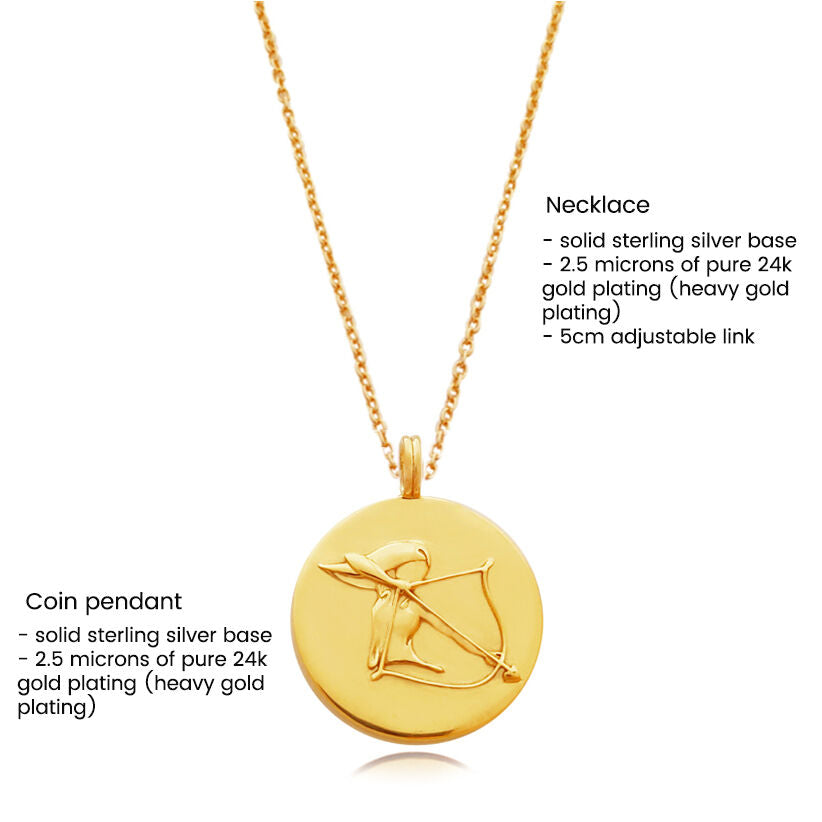 Culturesse She Is Sagittarius Artisan 24K Gold Zodiac Pendant Necklace