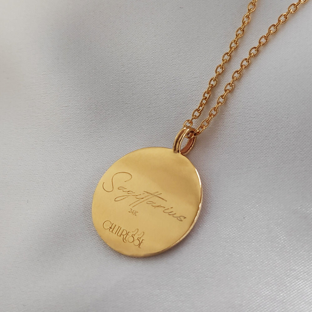 Culturesse She Is Sagittarius Artisan 24K Gold Zodiac Pendant Necklace