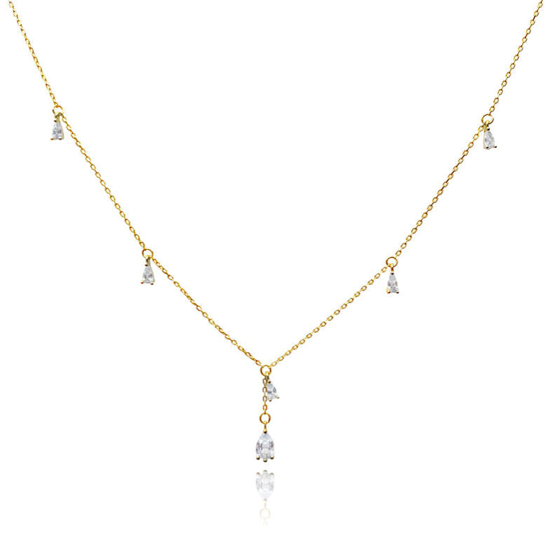 Culturesse Brita Dainty Teardrop Diamante Necklace (Gold)