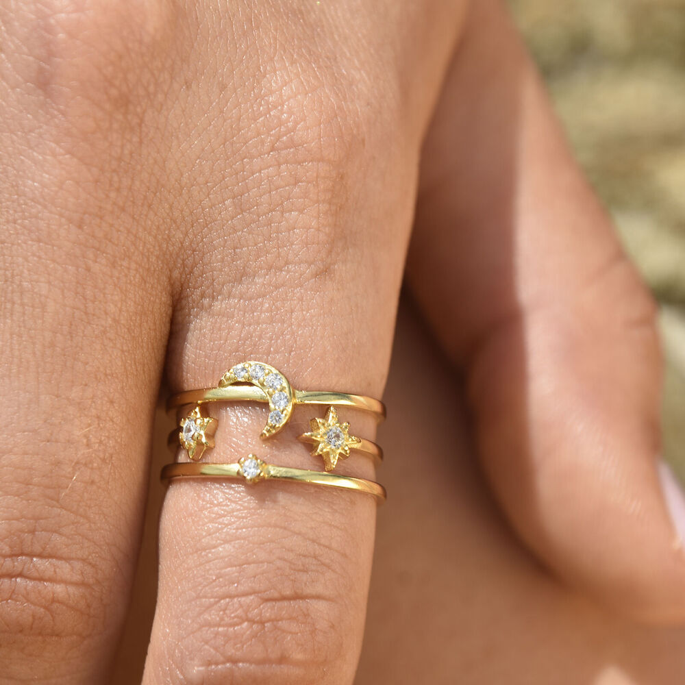 Culturesse Seraphine Celestial Tri-line Open Ring (Gold)