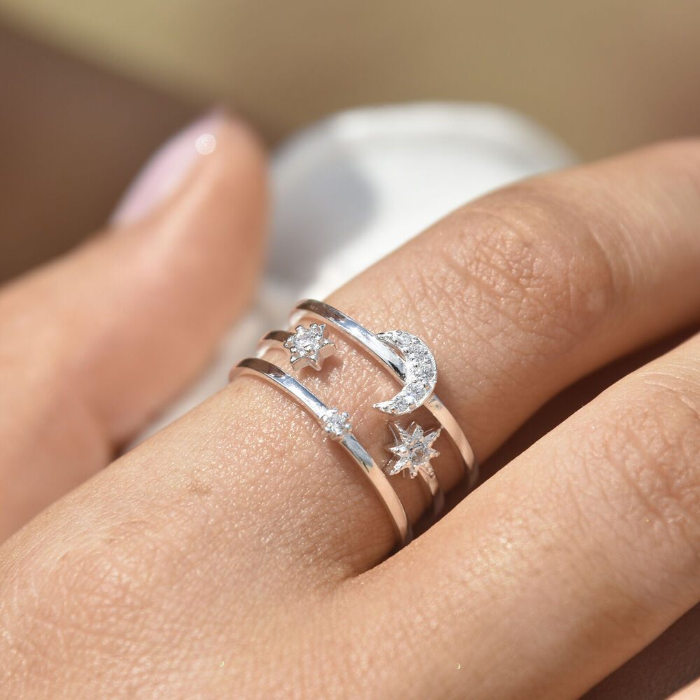 Culturesse Seraphine Celestial Tri-line Open Ring (Silver)