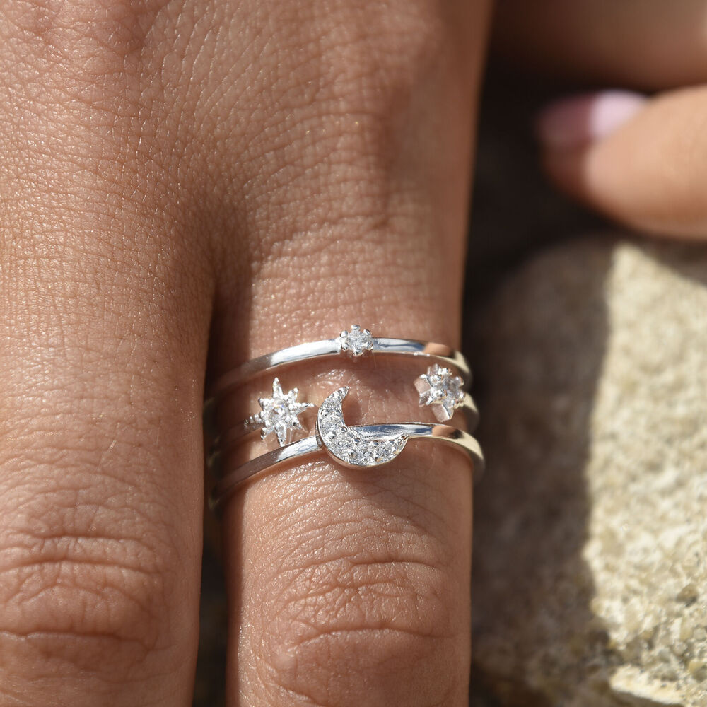 Culturesse Seraphine Celestial Tri-line Open Ring (Silver)