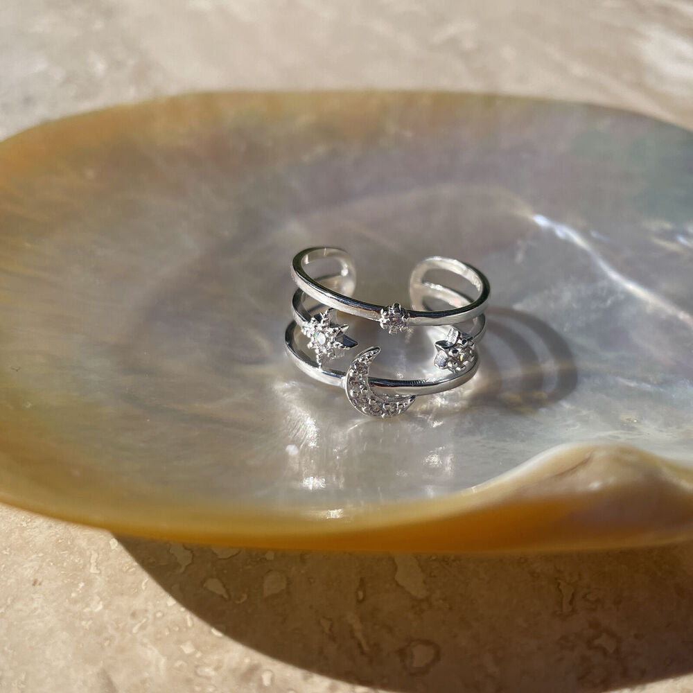 Culturesse Seraphine Celestial Tri-line Open Ring (Silver)
