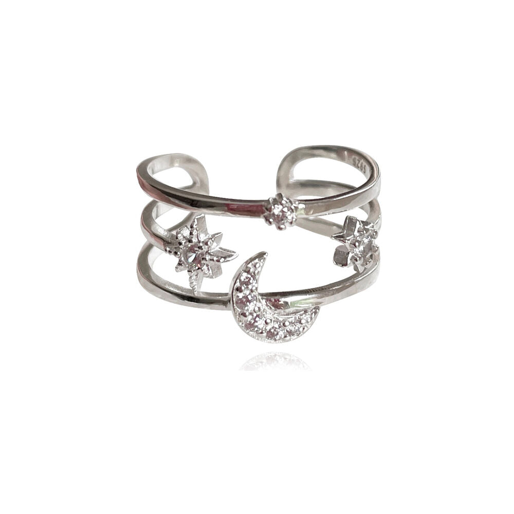 Culturesse Seraphine Celestial Tri-line Open Ring (Silver)