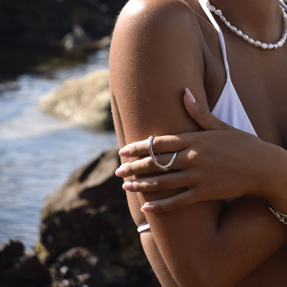 Culturesse Solana Art Deco Finger Lock Open Ring (Silver)