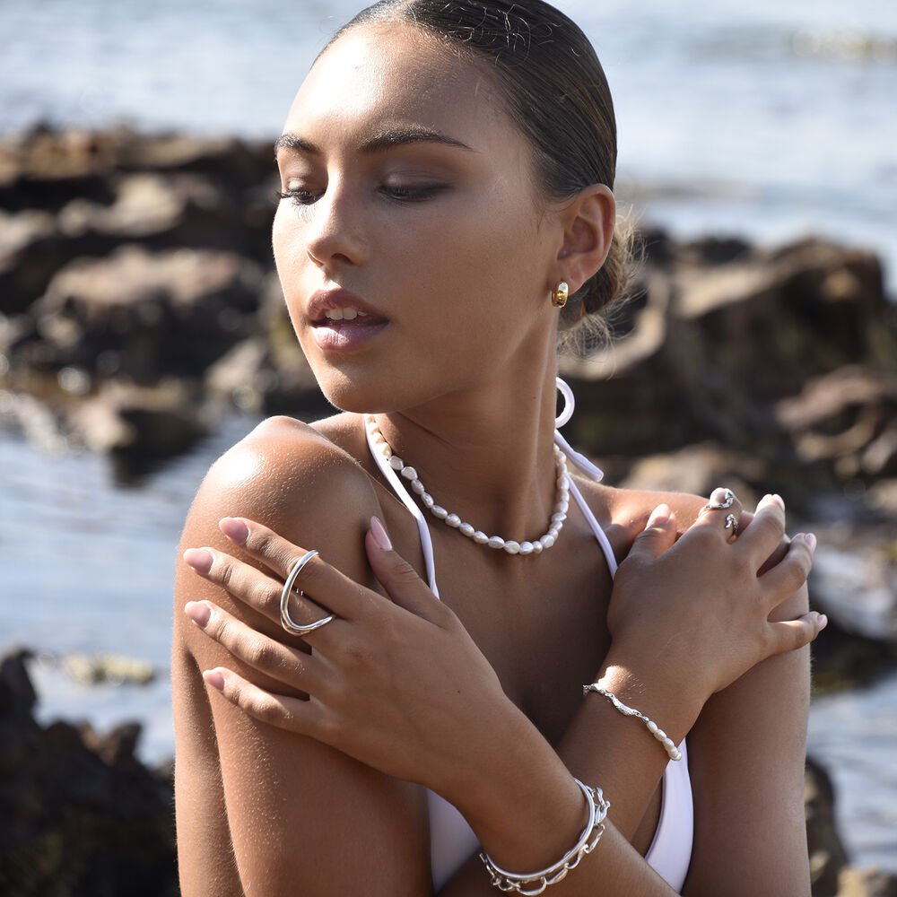 Culturesse Solana Art Deco Finger Lock Open Ring (Silver)