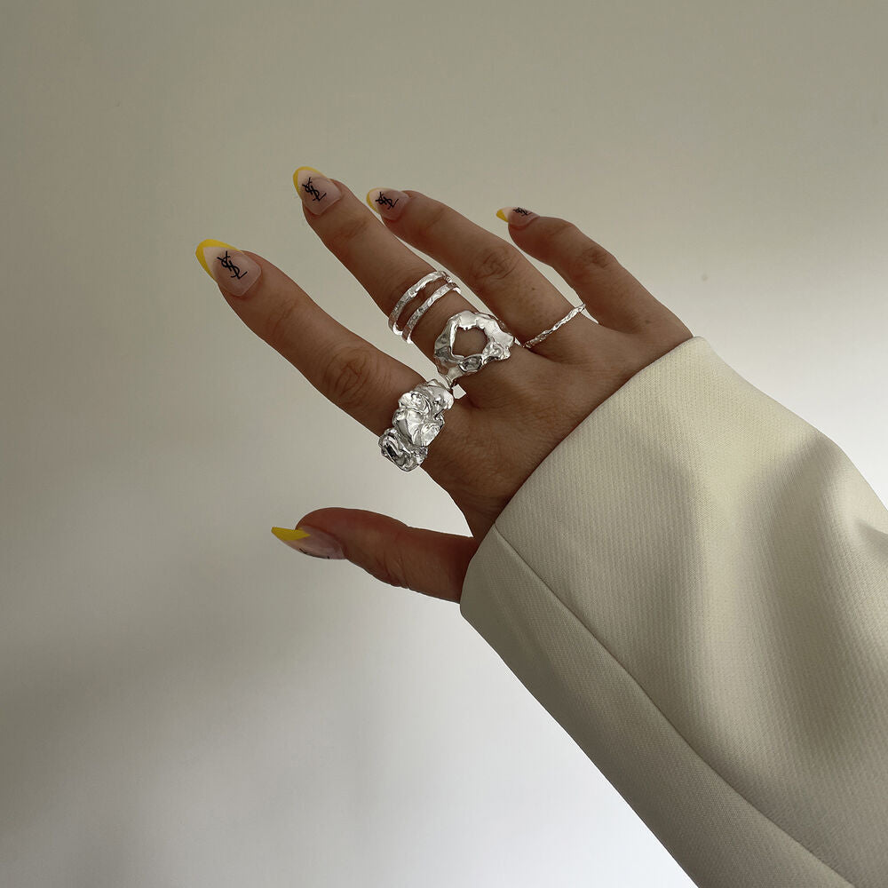 Culturesse Cilla Artsy Textured Silver Open Ring