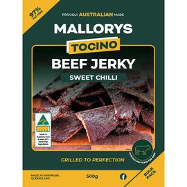 Mallorys Jerky Sweet Chilli Beef Jerky 500g Bold Tangy Snack (for Human Consumption)