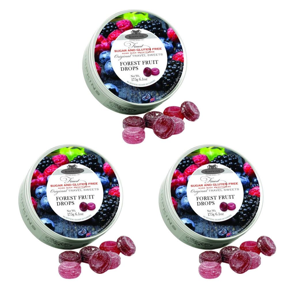 Simpkins 3 x Sugar Free Forest Fruit Drops 175g Tin Sweets Candy Lollies