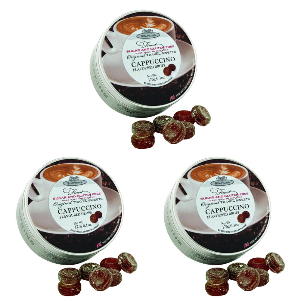 Simpkins 3 x Sugar Free Cappuccino Drops 175g Tin Sweets Candy Lollies