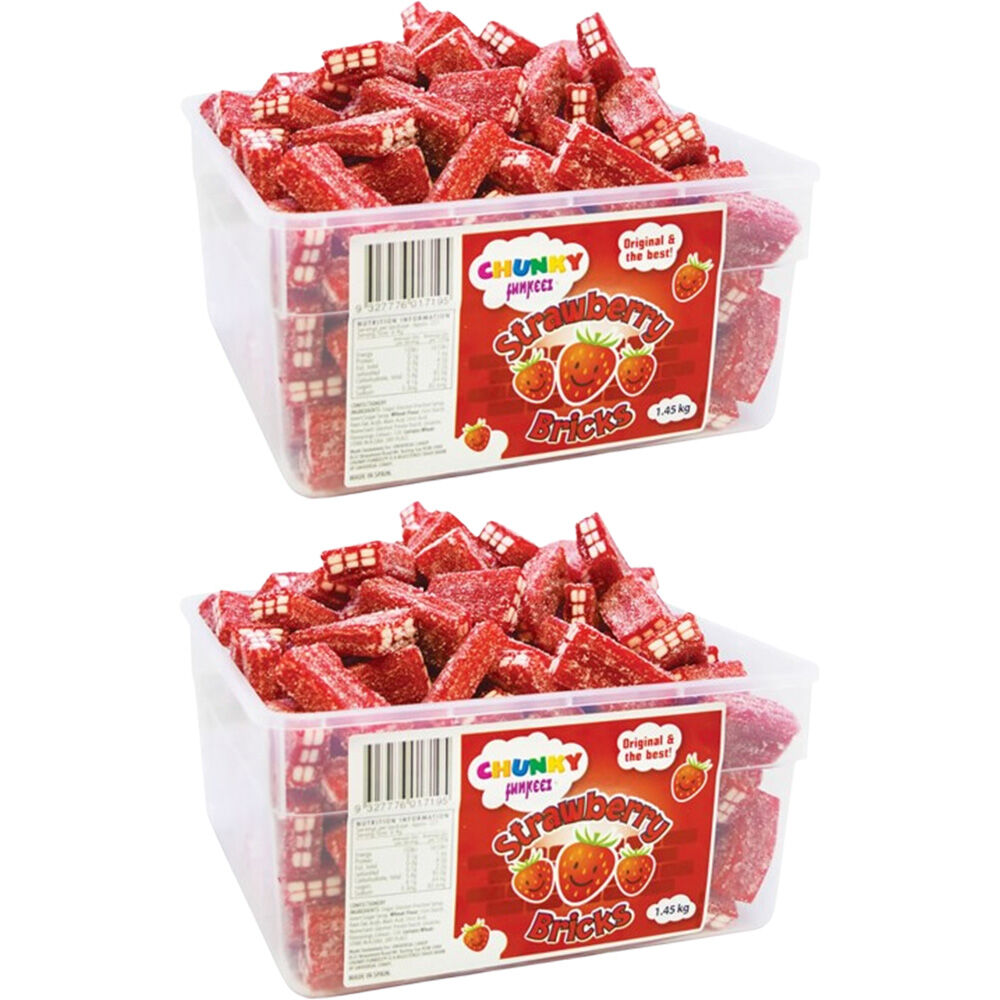 Chunky Funkeez Strawberry Bricks Tub Candy Lollies Sweets Bulk Pack 2x 1.45kg