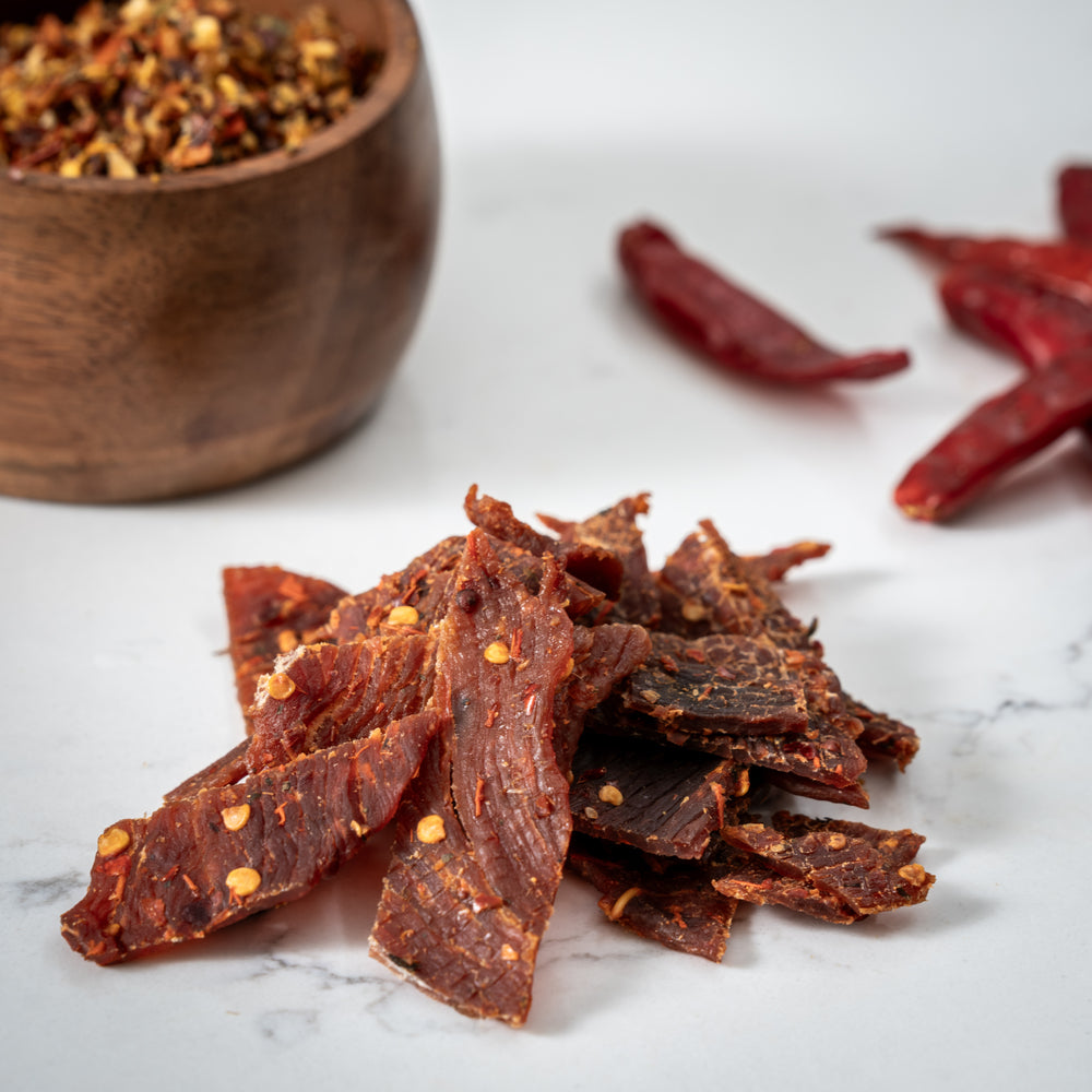 Mallorys Jerky Super Hot Peri Peri Pork 100g Zesty Fire (for Human Consumption)