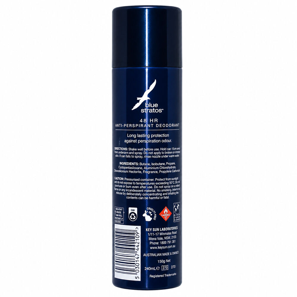 Blue Stratos Deodorant Body Spray 150g 2 Pack Long Lasting Anti Perspirant