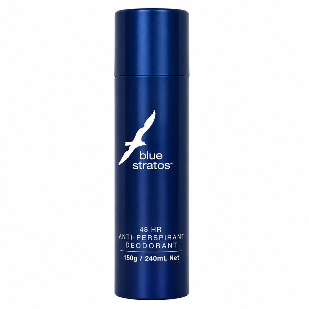 Blue Stratos Deodorant Body Spray 150g 2 Pack Long Lasting Anti Perspirant