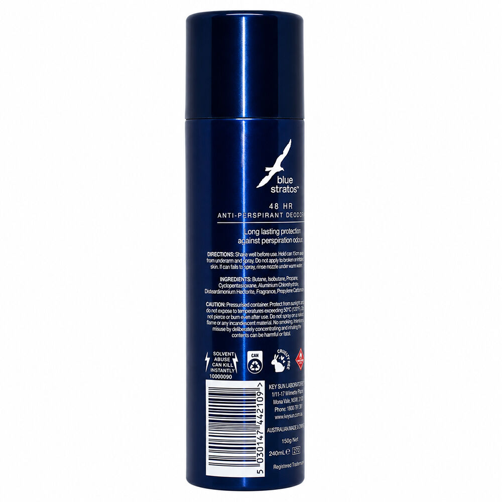 Blue Stratos Deodorant Body Spray 150g 3 Pack Long Lasting Anti Perspirant