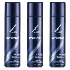 Blue Stratos Deodorant Body Spray 150g 3 Pack Long Lasting Anti Perspirant