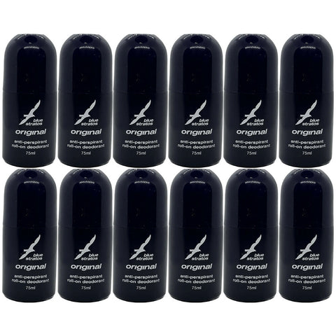 Blue Stratos Roll On Anti Perspirant 75ml 12 Pack Deodorant Set for Men