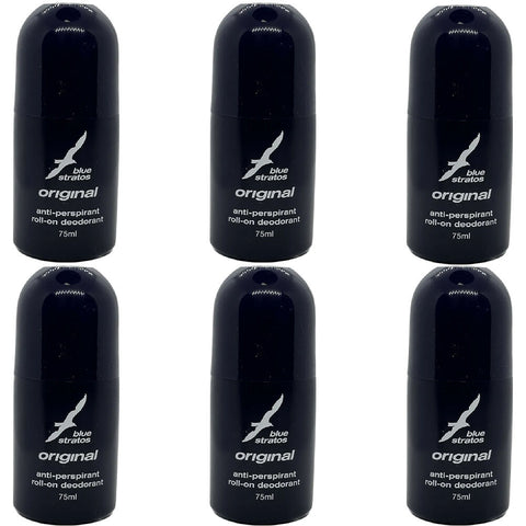 Blue Stratos Roll On Anti Perspirant 75ml 6 Pack Deodorant Set for Men