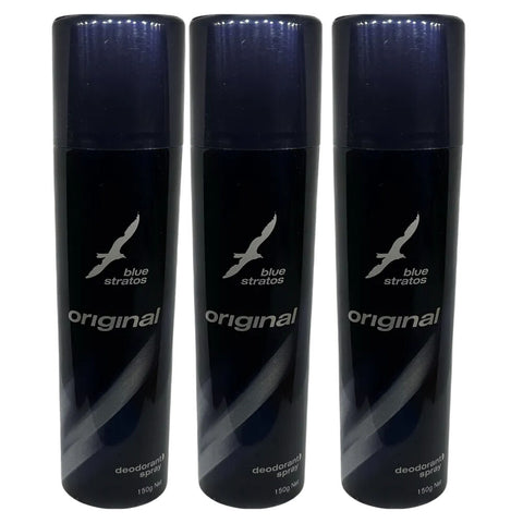 Blue Stratos Deodorant Spray 150g 3 Pack Long Lasting Fragrance Set