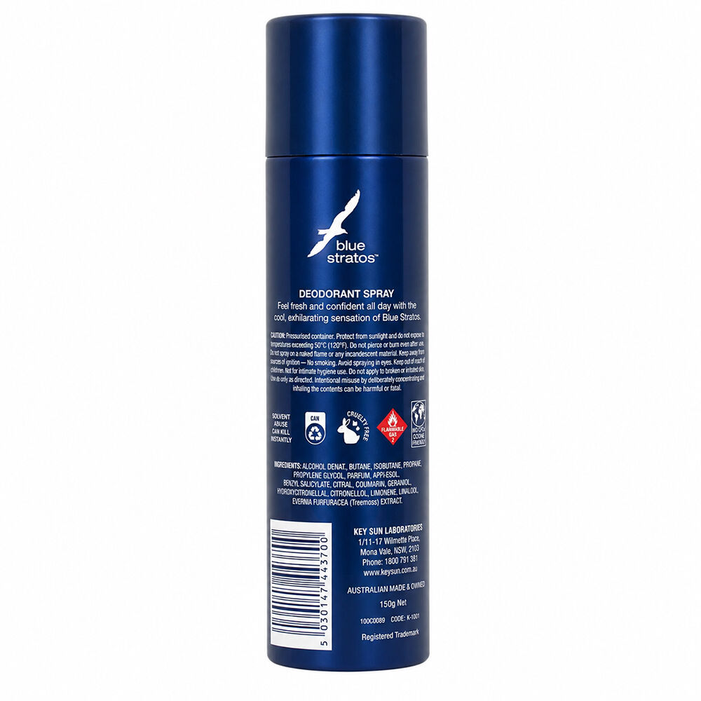 Blue Stratos Deodorant Spray 150g 5 Pack Long Lasting Fragrance Set