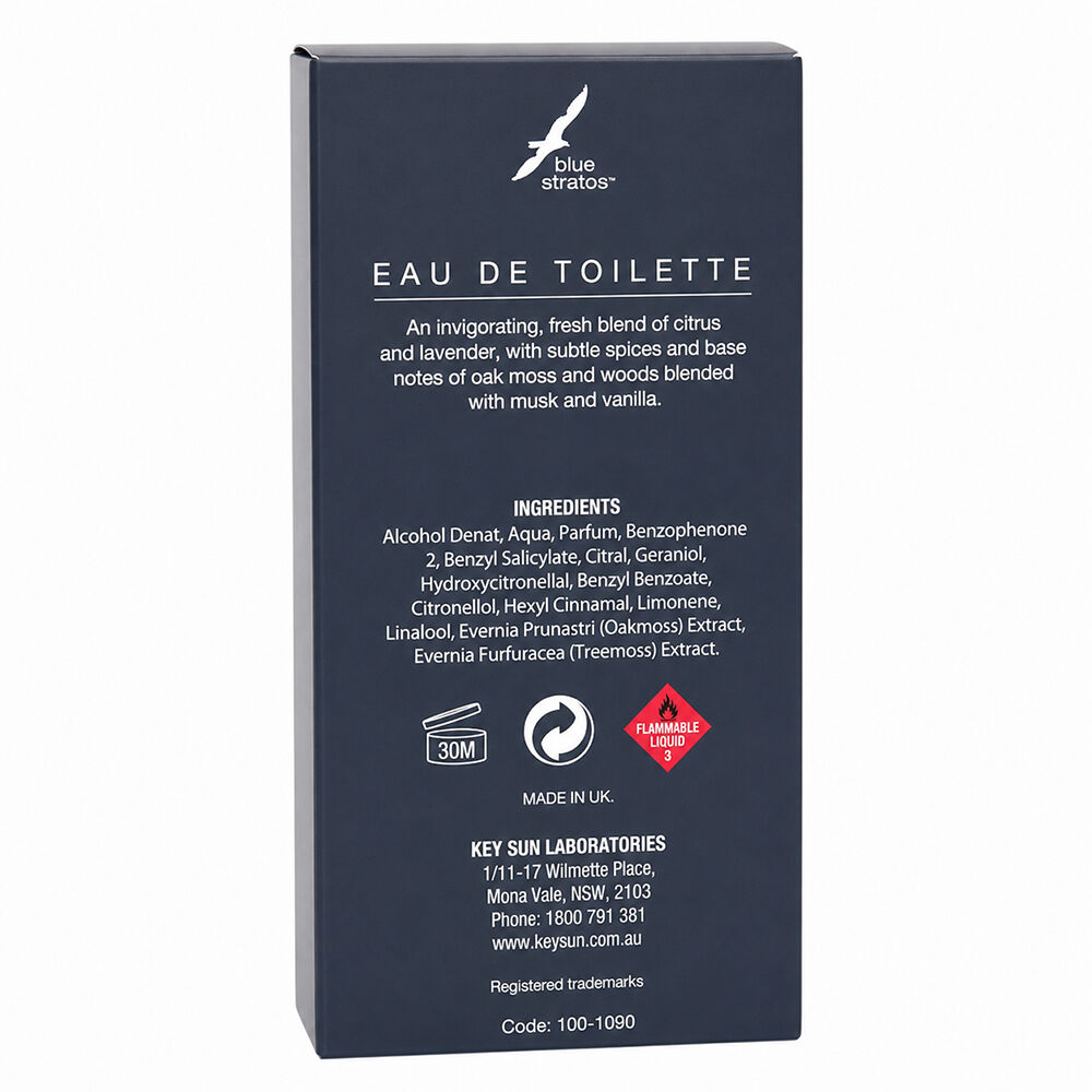 Blue Stratos Eau De Toilette 100ml Men Light Fresh Long Lasting Fragrance