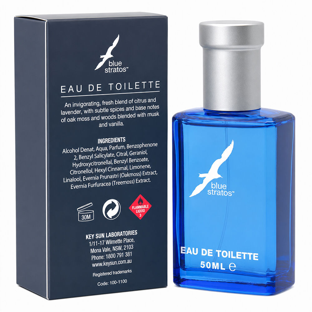 Blue Stratos Eau De Toilette 50ml Men Light Fresh Long Lasting Pack of 2