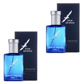 Blue Stratos Eau De Toilette 50ml Men Light Fresh Long Lasting Pack of 2