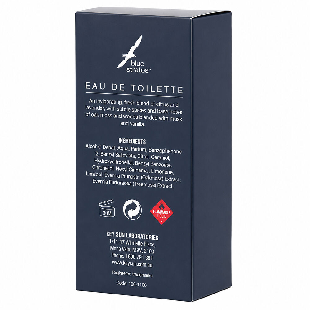Blue Stratos Eau De Toilette 50ml Men Light Fresh Long Lasting Fragrance