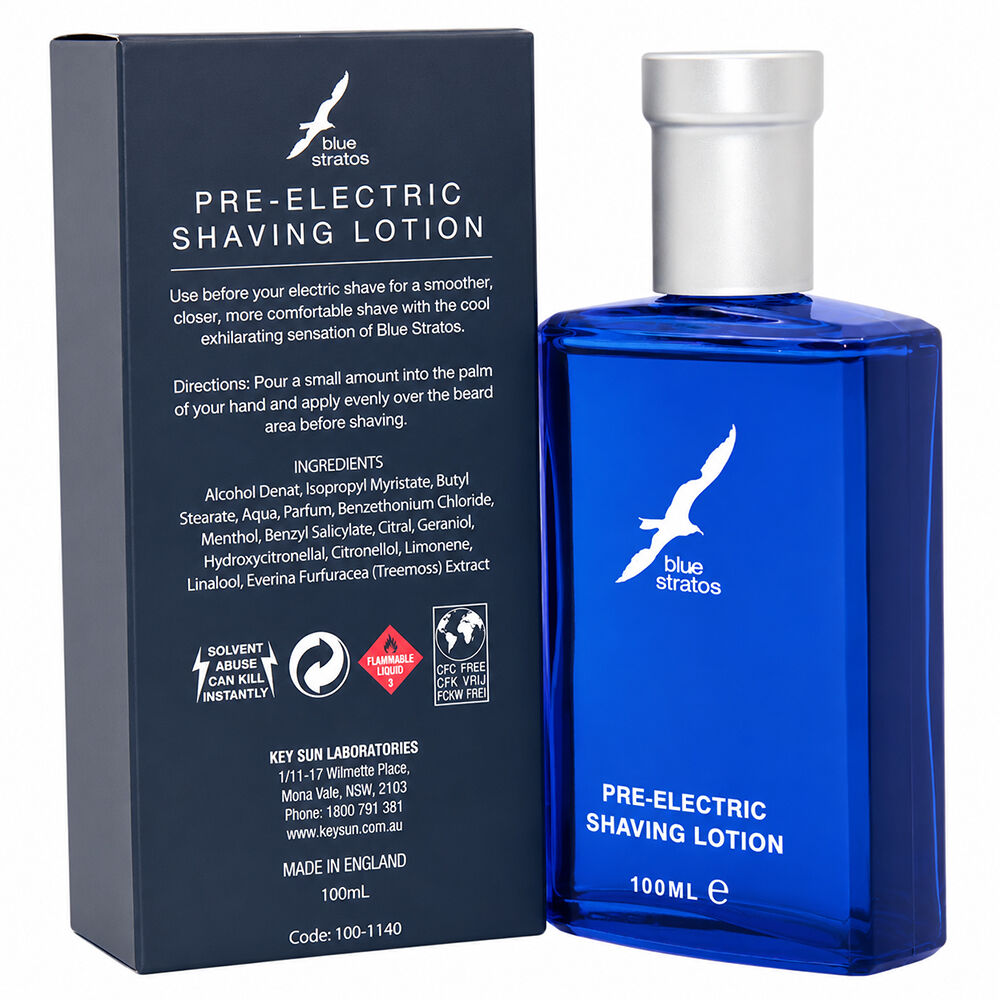 Blue Stratos Pre Electric After Shave Lotion 2 x 100ml Cooling Shave Prep