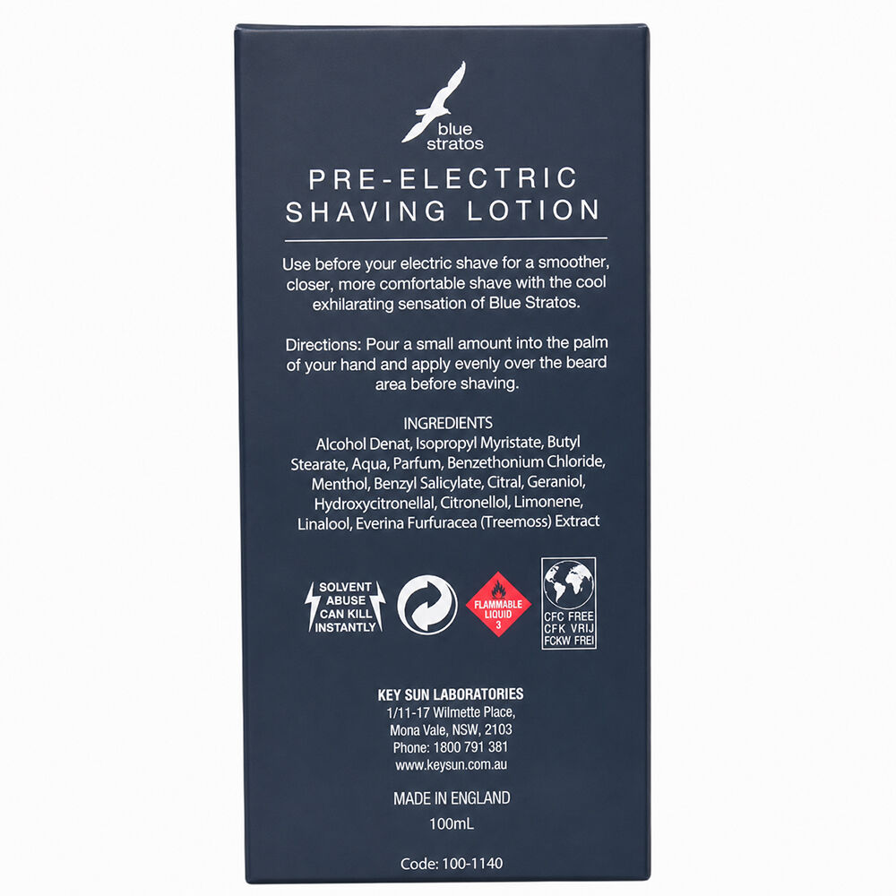 Blue Stratos Pre Electric After Shave Lotion 2 x 100ml Cooling Shave Prep