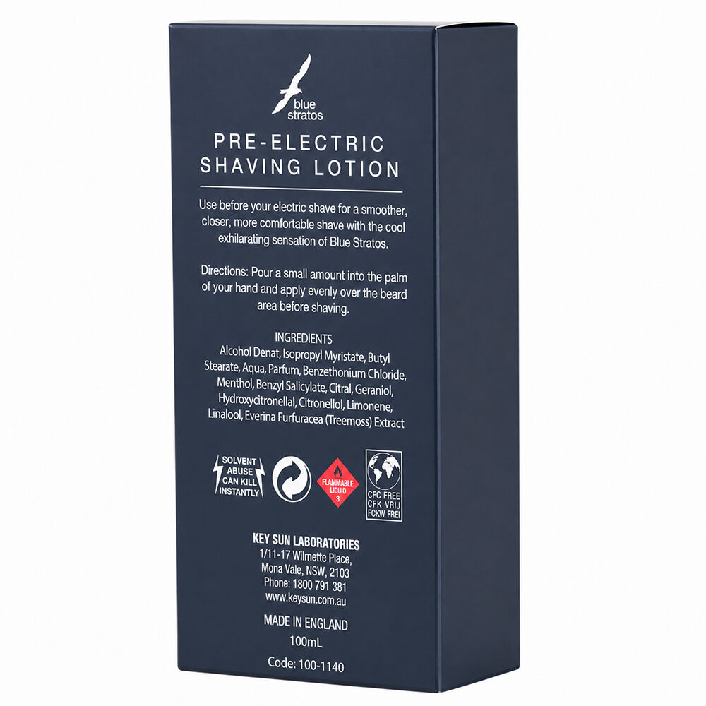 Blue Stratos Pre Electric After Shave Lotion 6 Pack 100ml Cooling Shave Prep
