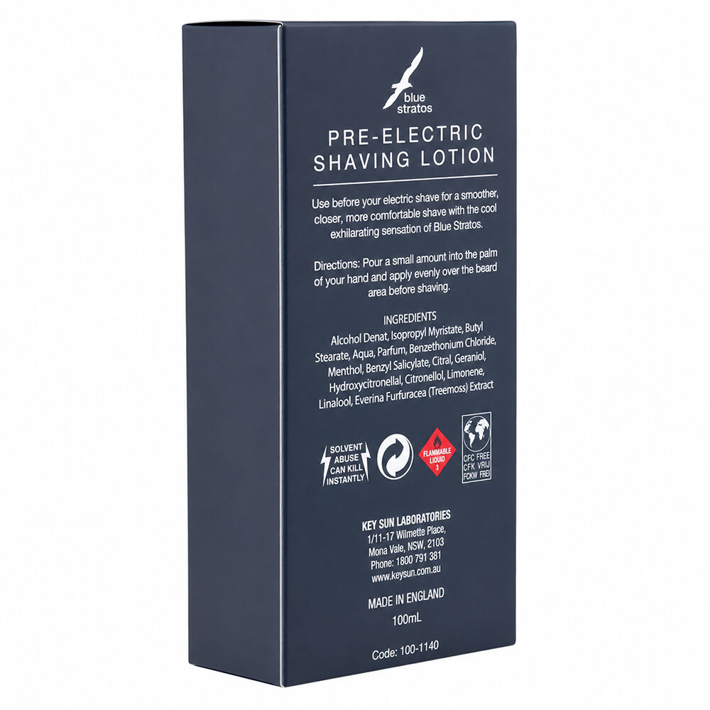 Blue Stratos Pre Electric After Shave Lotion 100ml Smooth Cool Shaving Prep