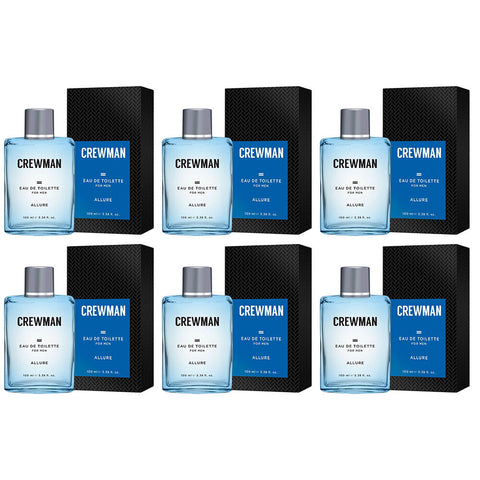 Crewman Allure Mens Eau De Toilette EDT 100ml x 6 Ocean Fresh Scent Set