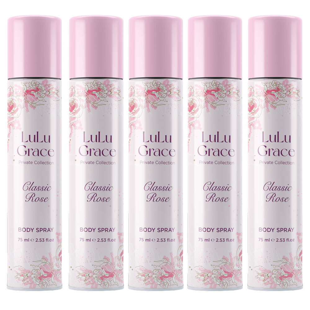 Lulu Grace Private Collection Rose Body Spray 75ml Pack of 5 Long Lasting