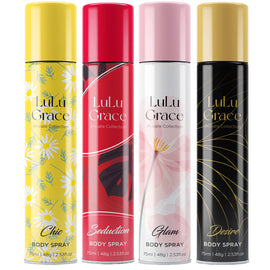Lulu Grace 4 x 75ml Body Spray Value Pack Chic Desire Seduction Glam
