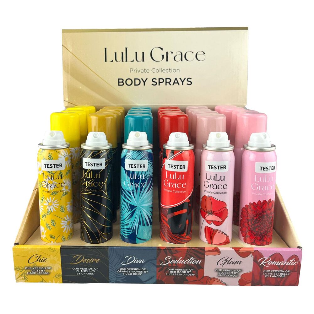 Lulu Grace Body Spray 75mL Assorted Scents Counter Display of 24